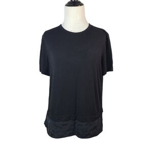 St. John Caviar Black Viscose Short Sleeve Shirt With Silk Hem Women's Sz Small